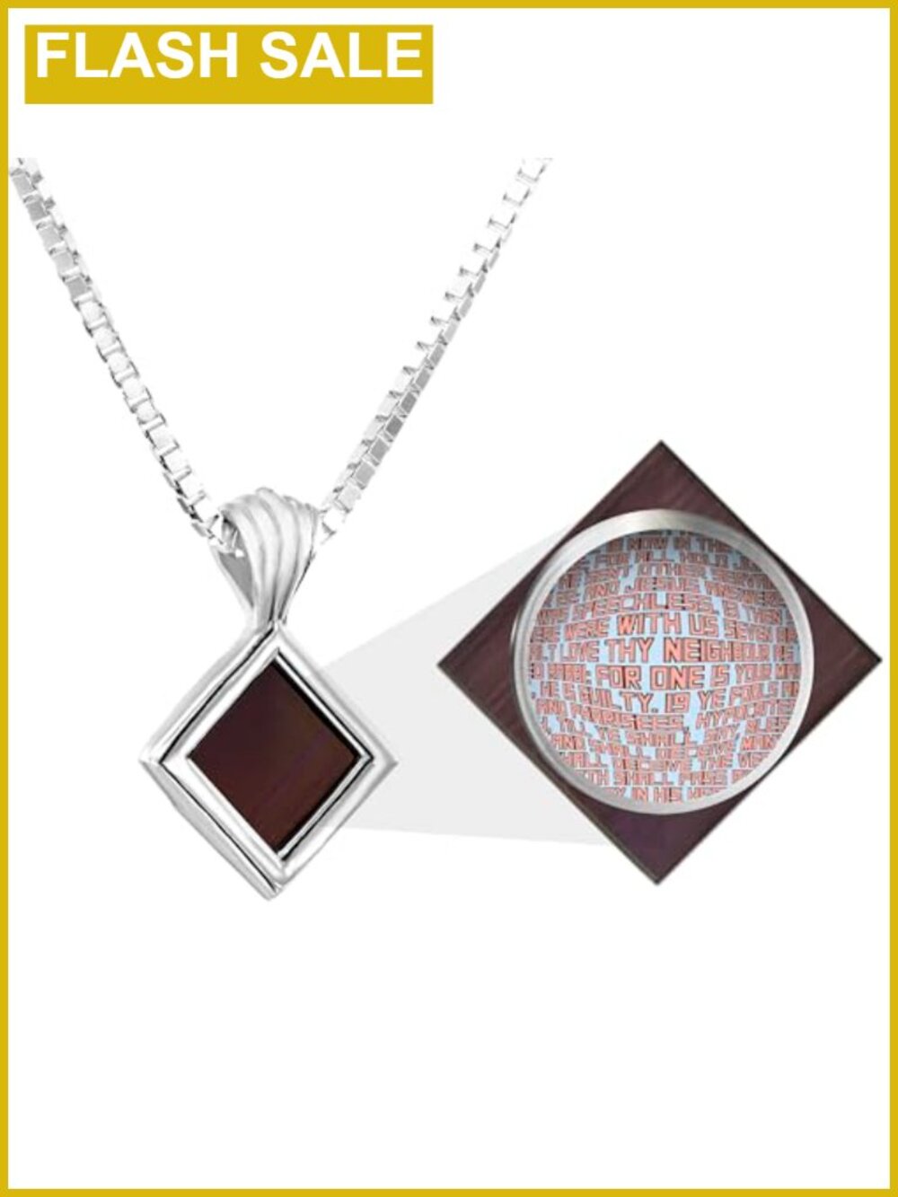 925 Sterling Silver Nano Bible Pendant Necklace 18in Box Chain